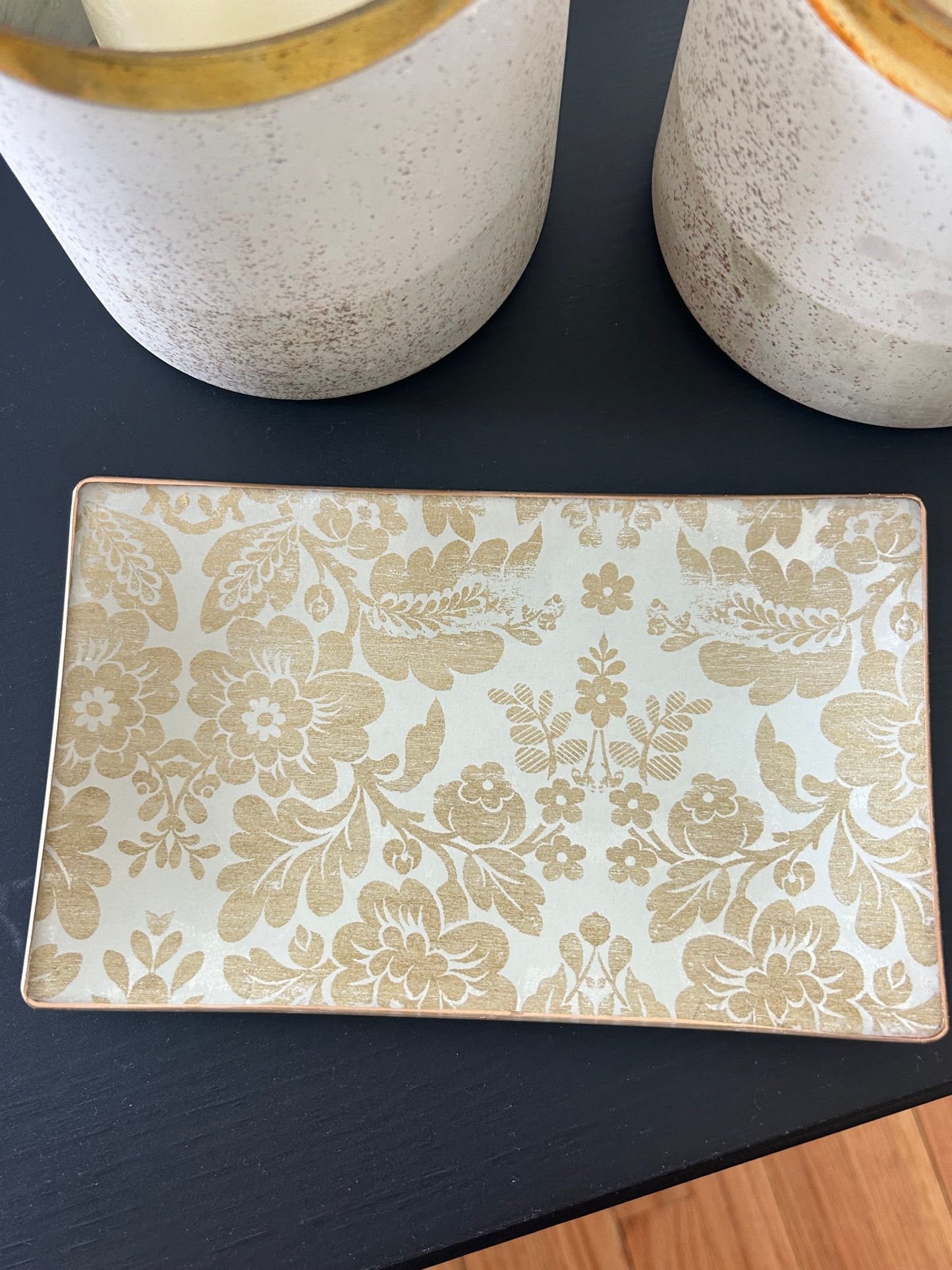 Gold Flowers Rectangle Plate