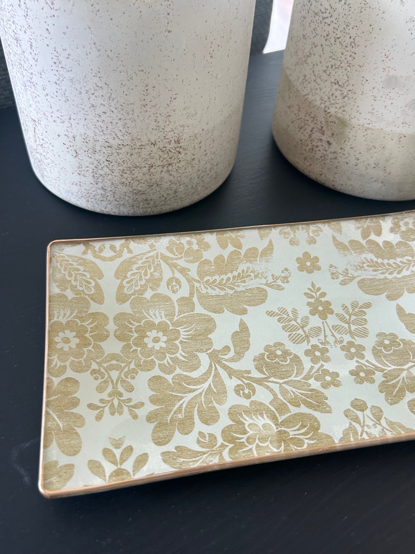 Gold Flowers Rectangle Plate