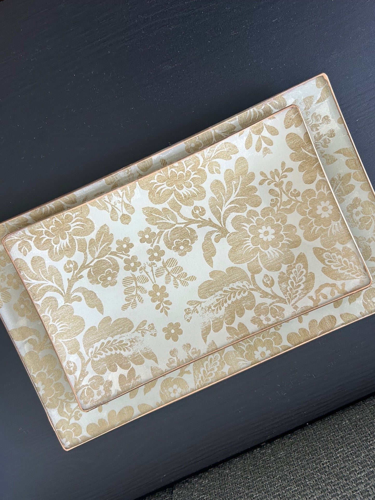 Gold Flowers Rectangle Plate