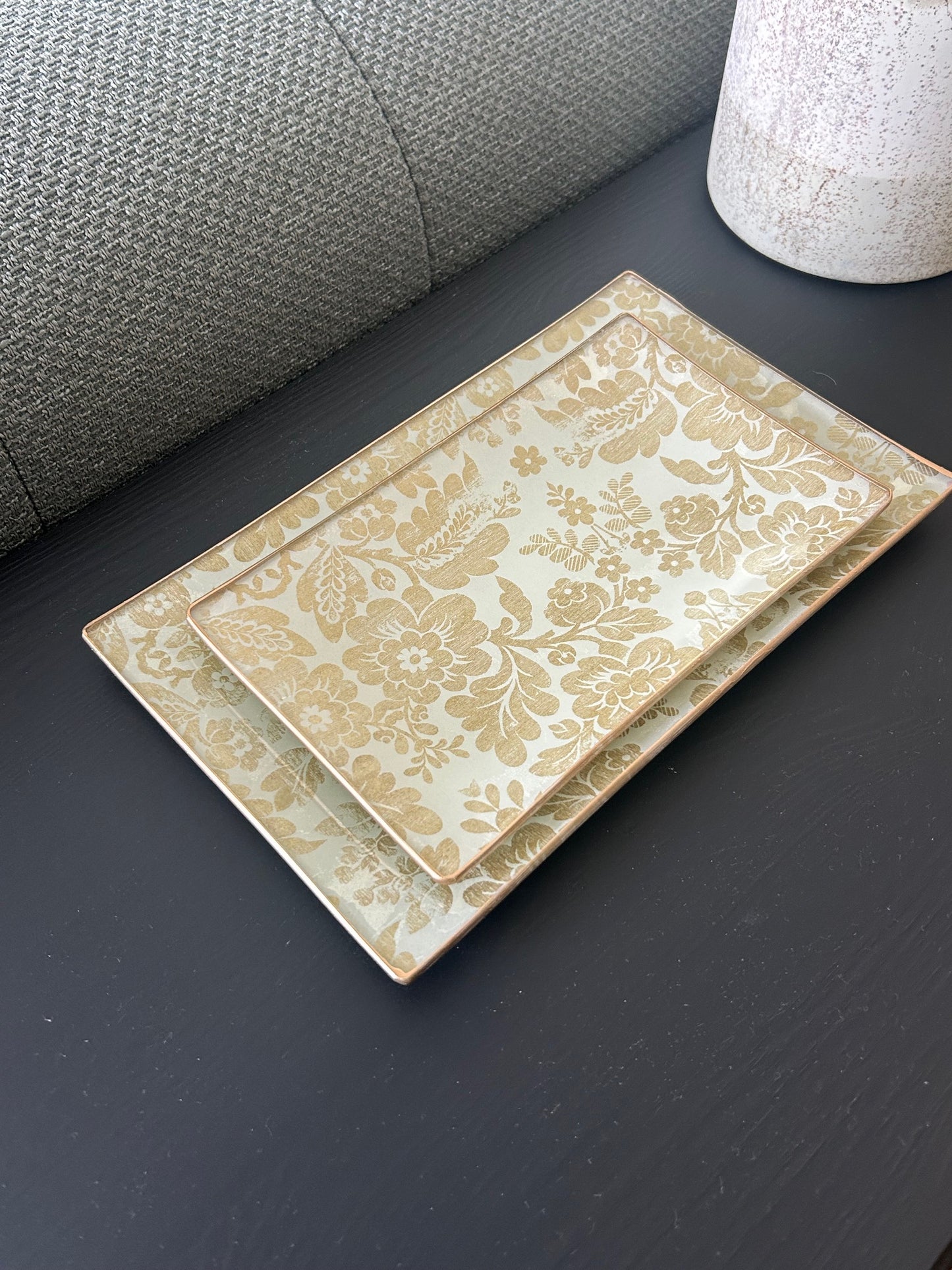Gold Flowers Rectangle Plate