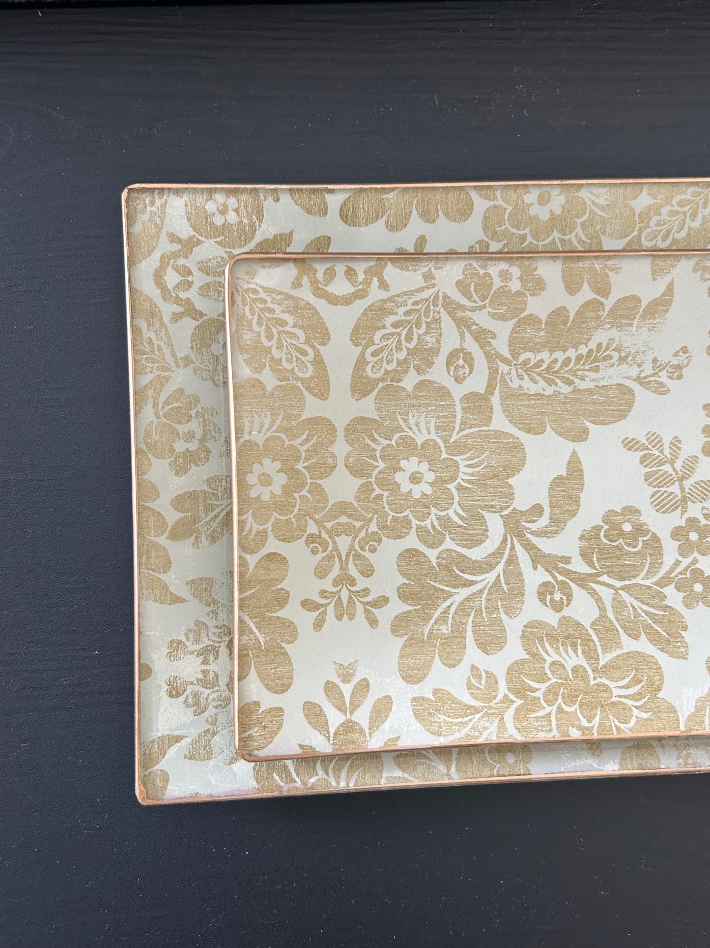 Gold Flowers Rectangle Plate