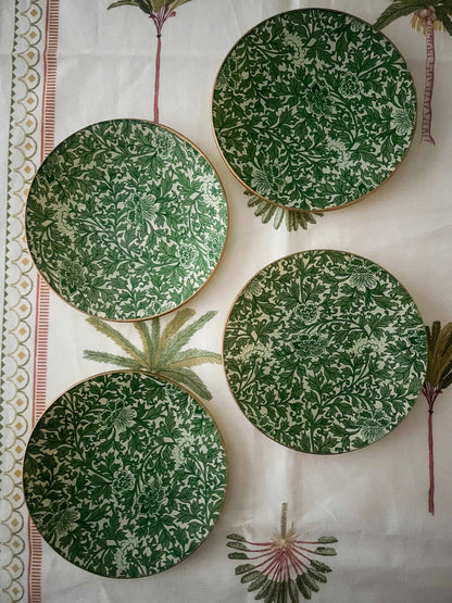 Green Flowers Round Plate