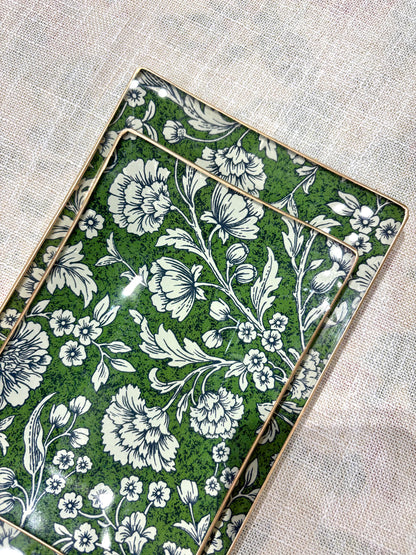 Dark Green Flowers Rectangle Plate
