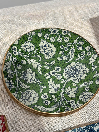 Dark Green Flowers Round Plate
