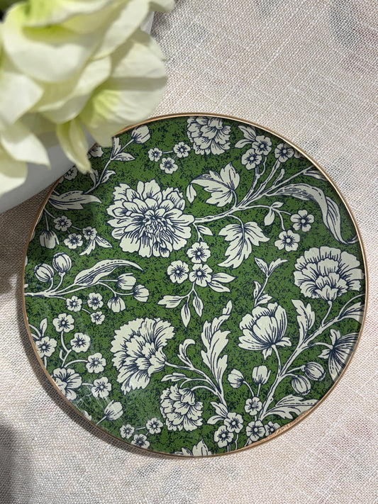 Dark Green Flowers Round Plate