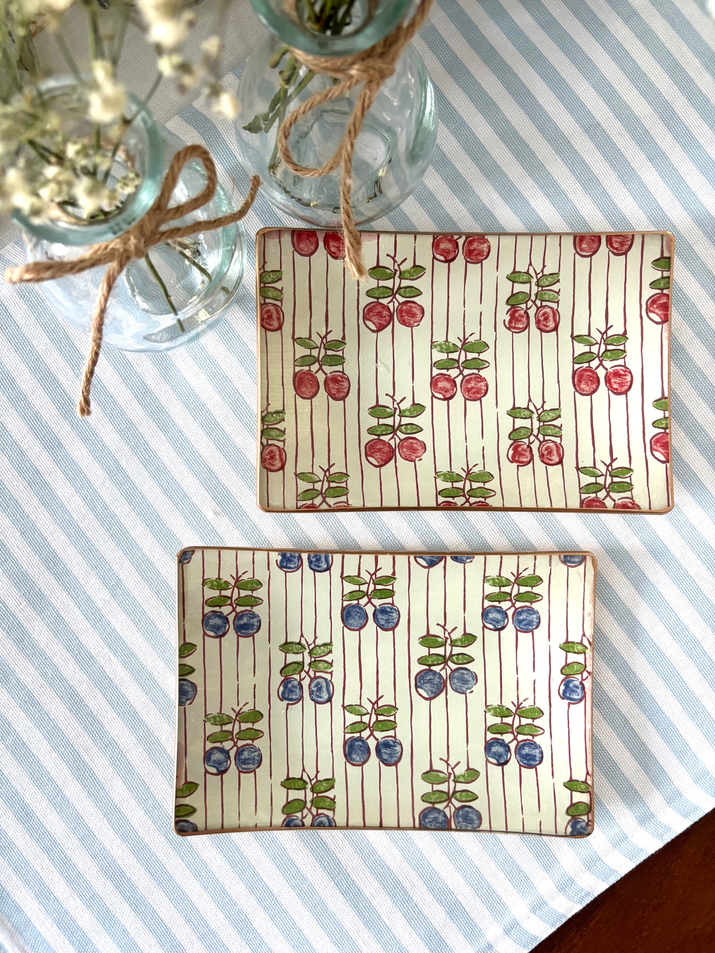 Blue Cherries Rectangle Plate