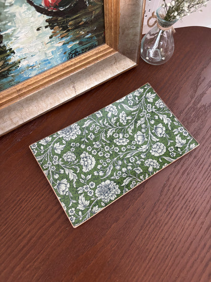 Dark Green Flowers Rectangle Plate