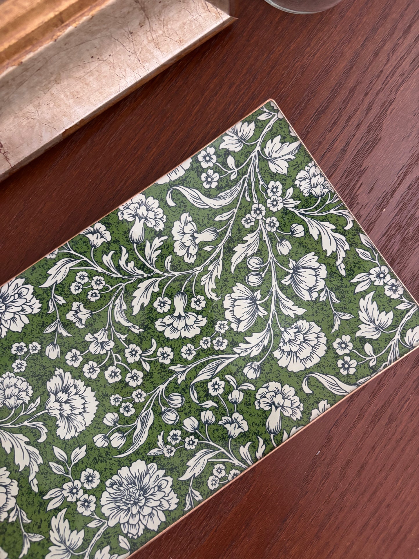 Dark Green Flowers Rectangle Plate