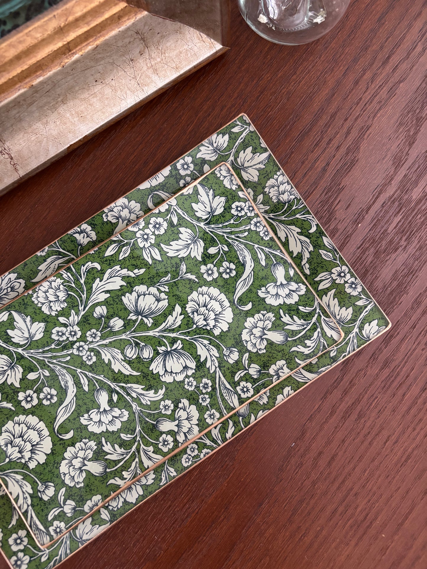 Dark Green Flowers Rectangle Plate