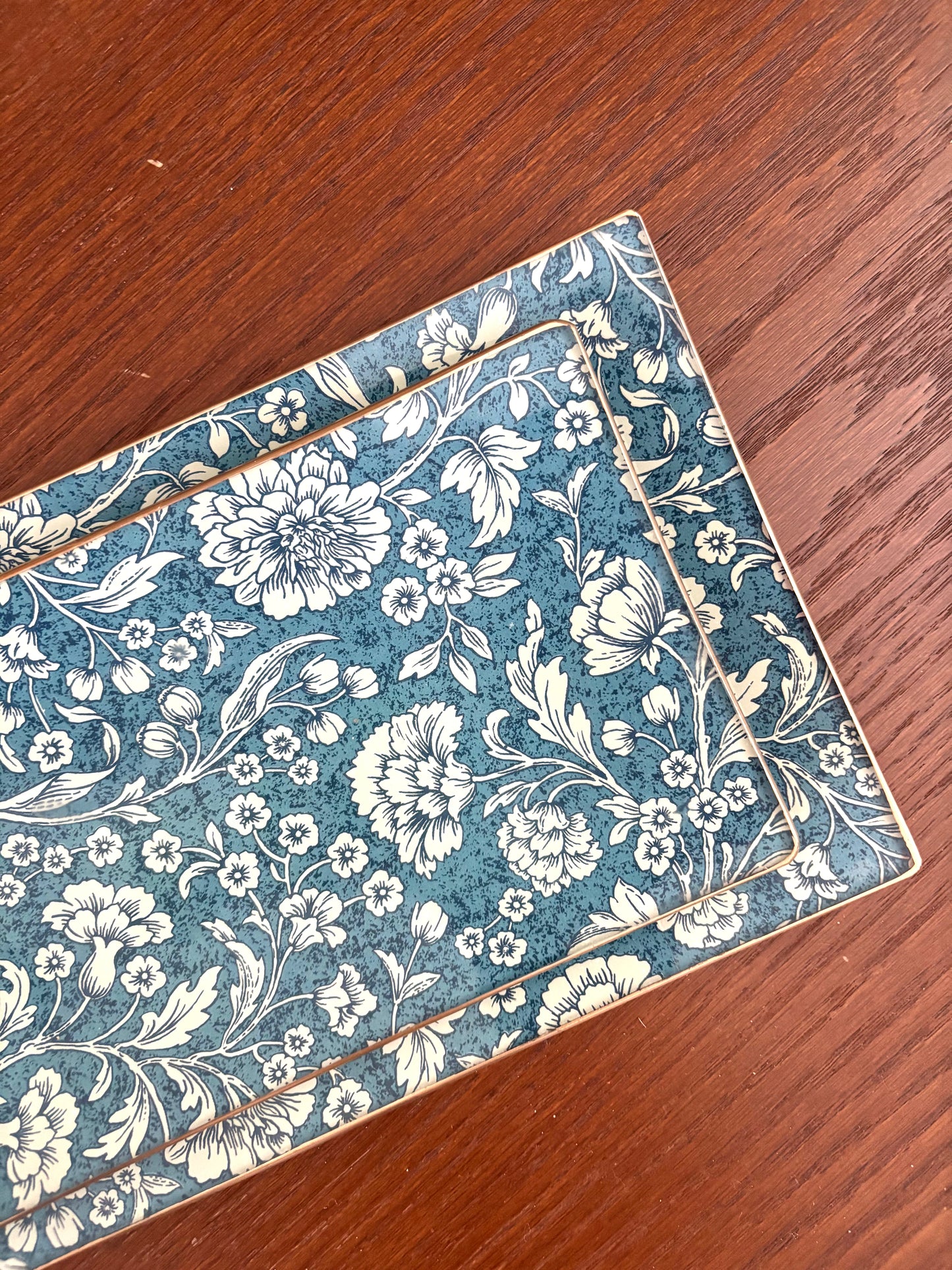 Dark Blue Flowers Rectangle Plate