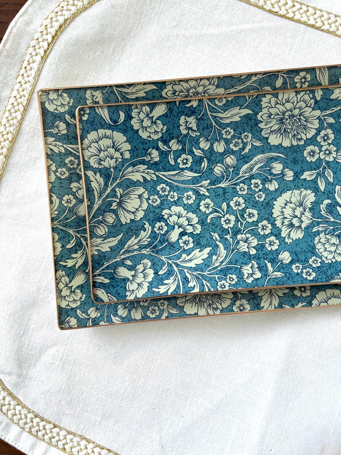 Dark Blue Flowers Rectangle Plate