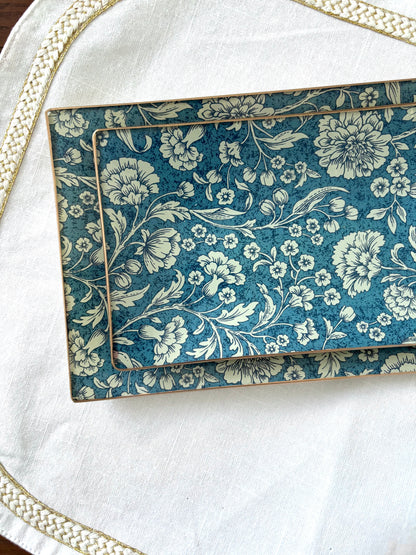 Dark Blue Flowers Rectangle Plate