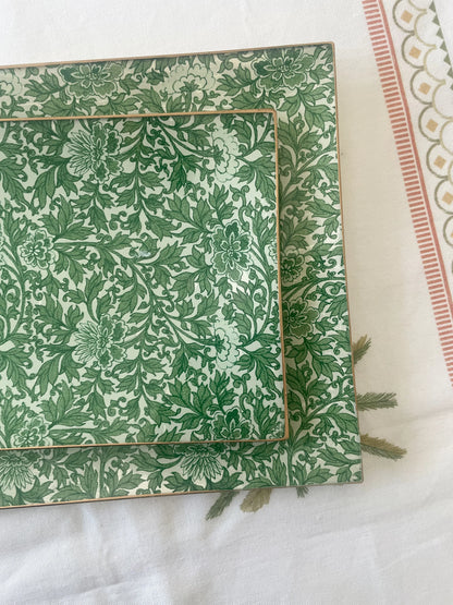 Green Flowers Square Plate